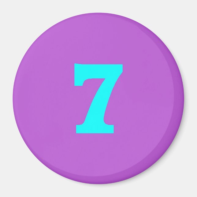 Round Fridge Magnet – Number 7 – Turquoise/Violet (Front)