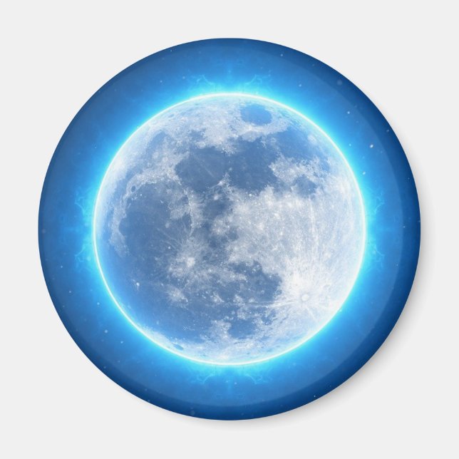 Round fridge Magnet with an illuminated moon (Front)