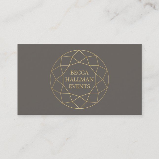 Round Geometric Gemstone Logo Gold/Taupe Business Card (Front)