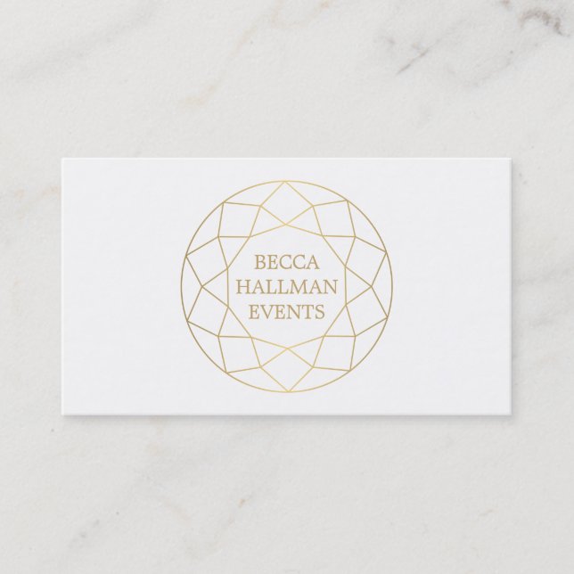 Round Geometric Gemstone Logo Gold/White Business Card (Front)