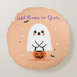 Round Ghost Halloween Pillow – Customisable Text
