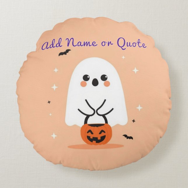 Round Ghost Halloween Pillow – Customisable Text (Front)