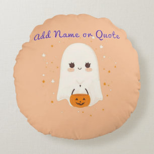 Round Ghost Halloween Pillow – Customisable Text