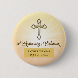 ROUND Gift, Custom Name Date,50th Ordination Anniv 6 Cm Round Badge