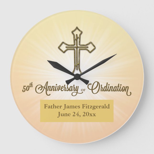 ROUND Gift, Custom Name Date,50th Ordination Anniv Large Clock (Front)