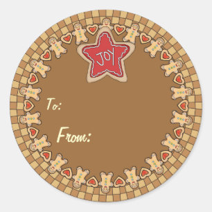 Round Gingerbread Joy Gift Sticker