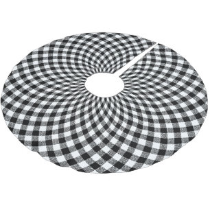 Round Gingham Check Black White Brushed Polyester Tree Skirt