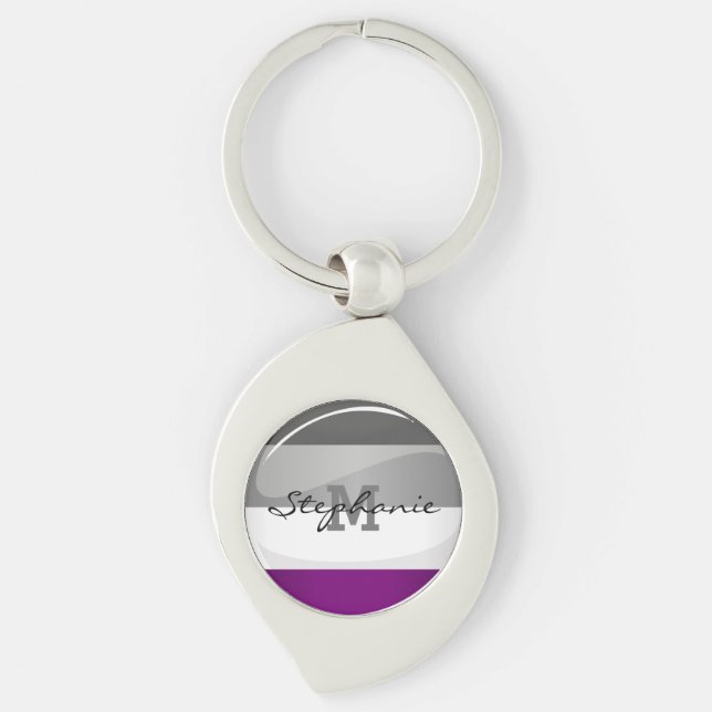 Round Glossy Asexual Pride Flag Key Ring (Front)