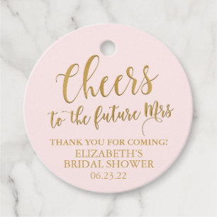 Round Gold and Pink Bridal Shower Mini Champagne Favour Tags