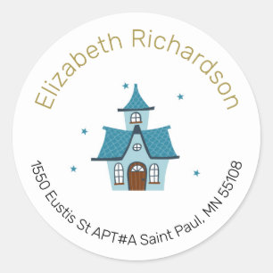 Round Gold Text Return Address Labels