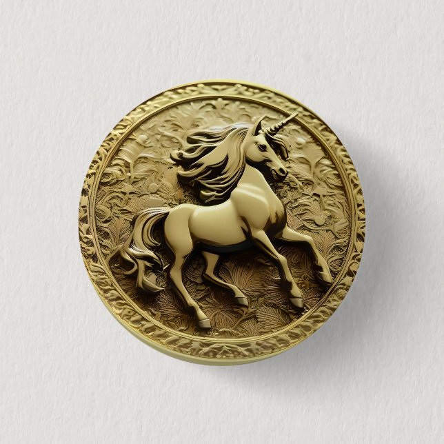 Round Gold Unicorn Coin, 3 Cm Round Badge (Front)