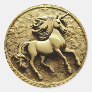 Round Gold Unicorn Coin, Classic Round Sticker