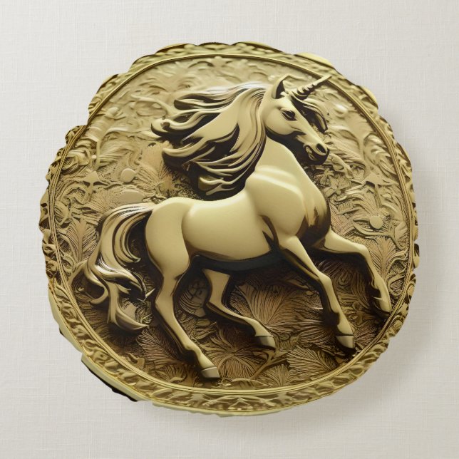 Round Gold Unicorn Coin, Round Cushion (Front)