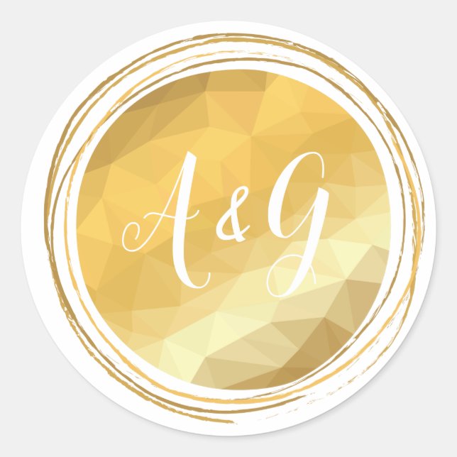 Round golden initial letter metallic sticker. classic round sticker (Front)