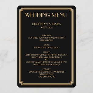 Round Great Gatsby Art Deco Black Wedding Menu