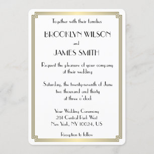 Round Great Gatsby Art Deco White Wedding Invites