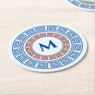 Round Greek Key Custom Monogram Phone Ring Stand Paper Coaster