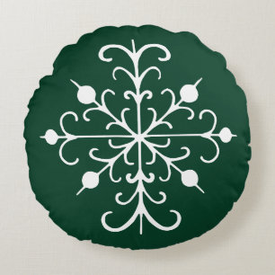 Round Green Snowflake Pillow
