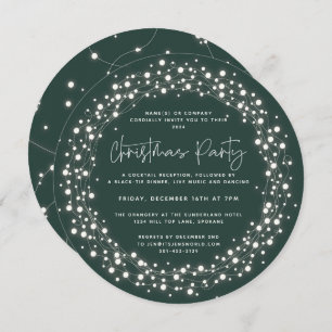 Round Green Sparkling Lights Christmas Party Invitation