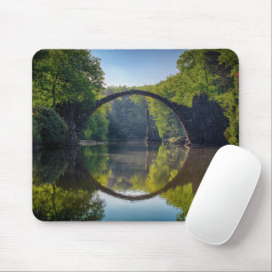 Round Grey Rock Bridge over a River in the Woods Mouse Mat