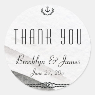 Round Grey Thank You Nautical Wedding Stickers