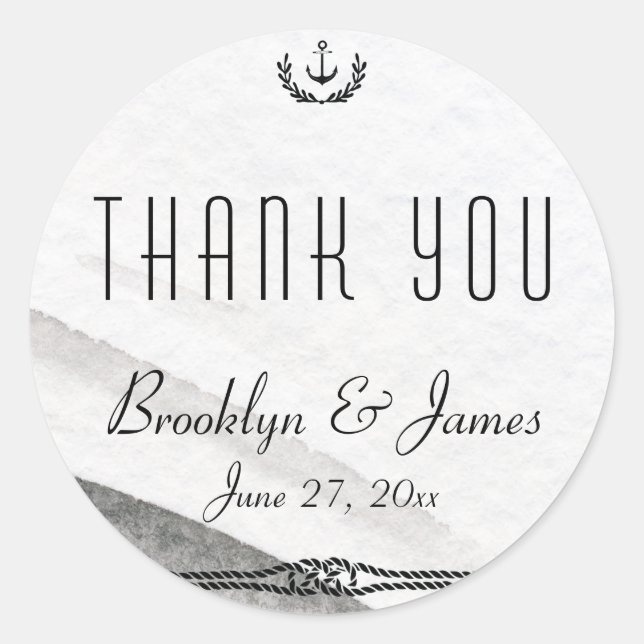 Round Grey Thank You Nautical Wedding Stickers (Front)