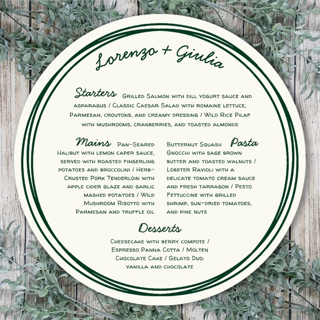 Round Hand Draw Retro Green Handwritting Wedding Menu (Creator Uploaded)
