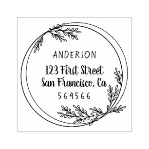 Round Hand Drawing-Leaf Family Return Address Rubber Stamp