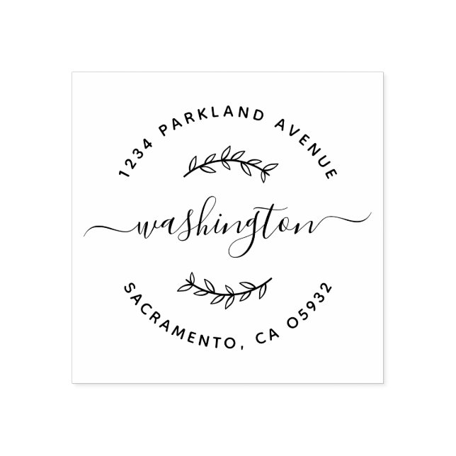 Round Hand-drawn Branch Script Return Address Rubber Stamp (Imprint)