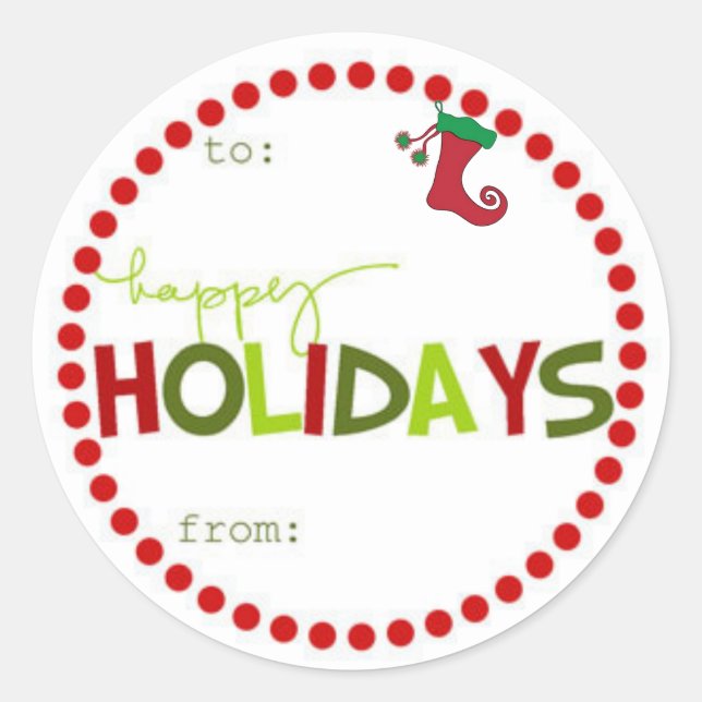 Round Happy Holiday Gift Stickers (Front)