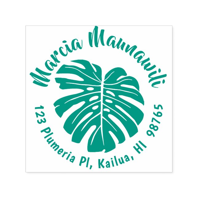 Round Hawaiian Address Stamp Monstera Self Inking (Design)
