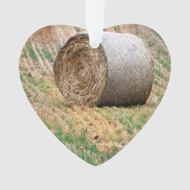 Round Hay Bale in Field Ornament (Front)
