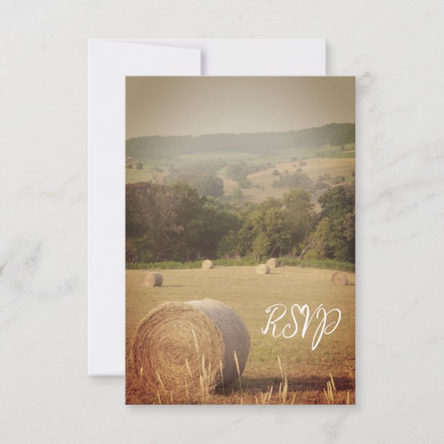 Round Hay Bales Farm Wedding RSVP Card (Front)