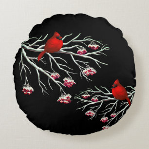 Round Holiday Pillow-Cardinals Cushion