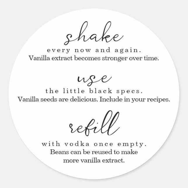 Round Homemade Vanilla Extract Instructions Classic Round Sticker (Front)