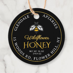 Round Honey Jar Necktag Black Decorative Bee Favour Tags