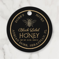 Round Honey Jar Necktag Black Gold Vintage Bee