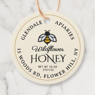 Round Honey Jar Necktag Ivory Decorative Bee Favour Tags