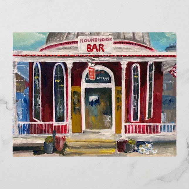 "Round House Bar" Put in Bay painting postcard  (Front)