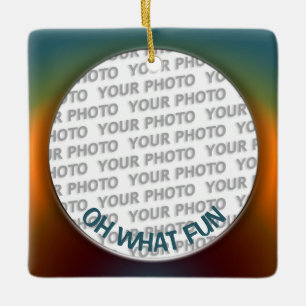 Round in Square Frame coloured 1 + your photo Ceramic Ornament
