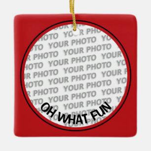Round in Square Frame red + your photo Ceramic Tree Decoration