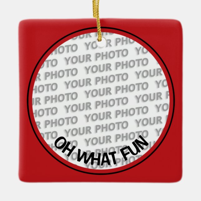 Round in Square Frame red + your photo Ceramic Tree Decoration (Front)