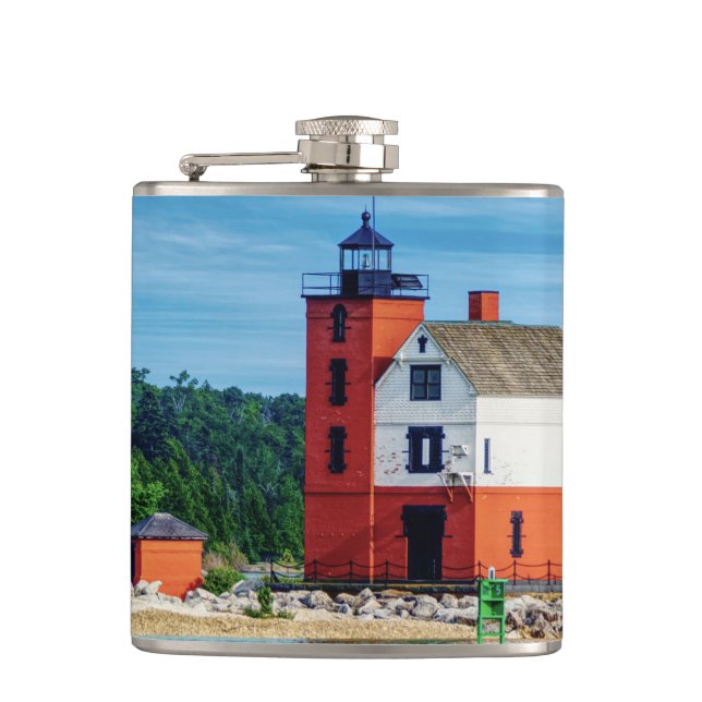 Round Island Lighthouse Hip Flask (Front)