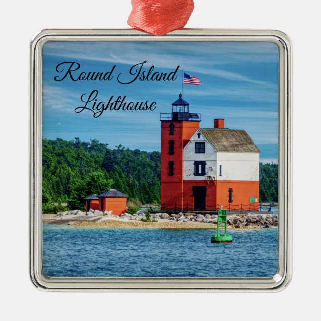 Round Island Lighthouse Metal Tree Decoration (Front)