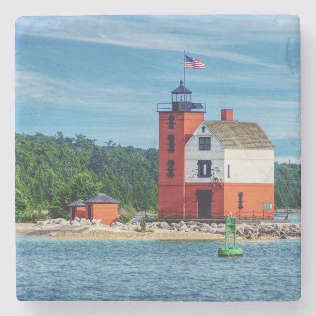 Round Island Lighthouse Stone Coaster (Front)