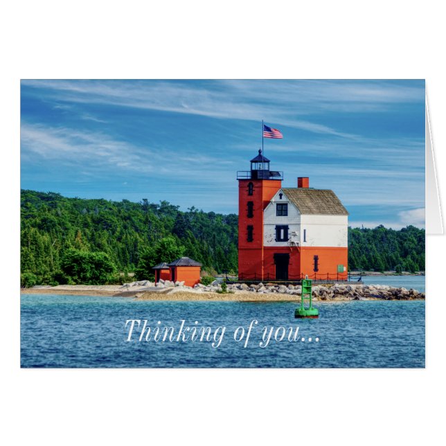 Round Island Lighthouse Thinking of you Notecard (Front Horizontal)