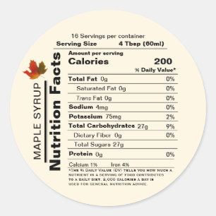 Round Ivory Maple Syrup Nutrition Facts with Leaf Classic Round Sticker