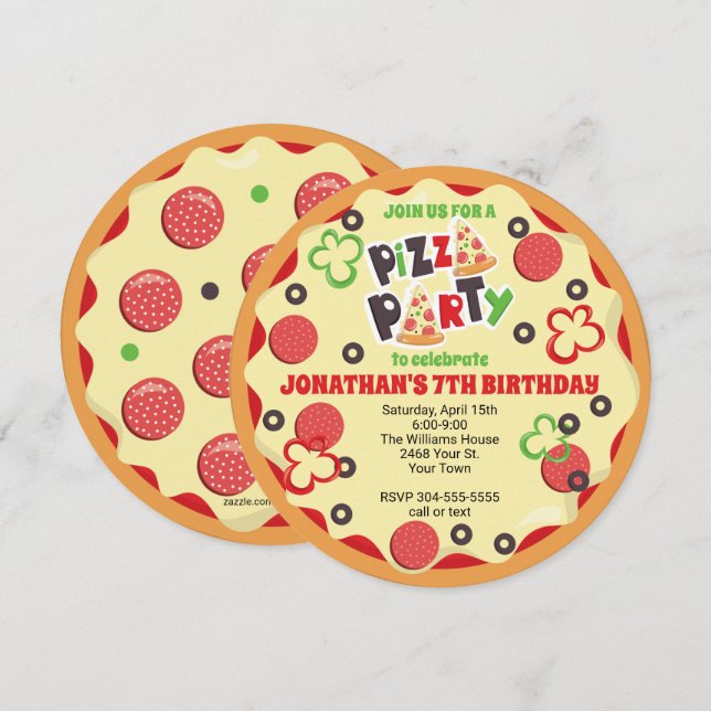 Round Kids Birthday Pizza Party Invitation (Front/Back)
