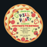 Round Kids Birthday Pizza Party Invitation<br><div class="desc">This round birthday party invitation looks like a round pizza pie with pepperoni,  olives and green peppers.  Custom text fields to personalise it.</div>