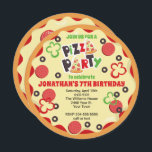 Round Kids Birthday Pizza Party Invitation<br><div class="desc">This round birthday party invitation looks like a round pizza pie with pepperoni,  olives and green peppers.  Custom text fields to personalise it.</div>